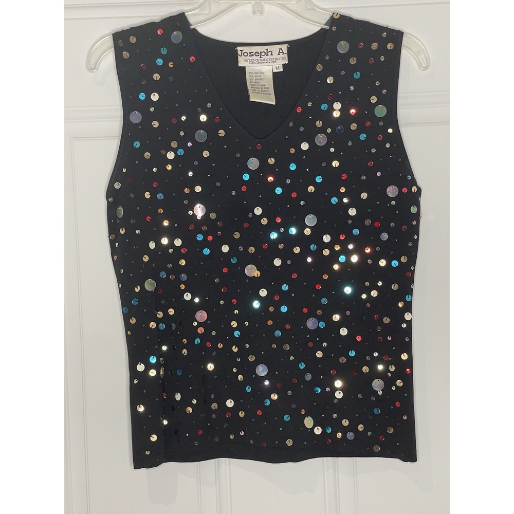 Vintage Joseph A. Medium Silk Blend Multicolor Confetti Sequin V-Neck Tank Top